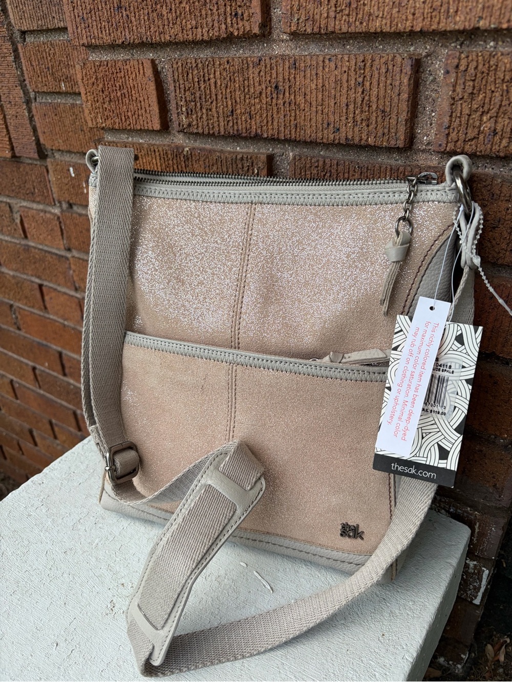 The Sak Beige Shimmer Crossbody Bag